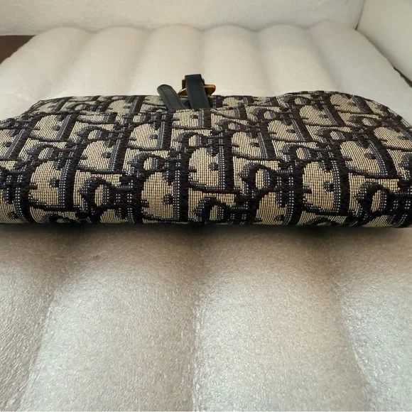 SOLD 🎉 Blue Christian Dior Oblique Jacquard Saddle Pouch with Chain WOC - Picture 8 of 14